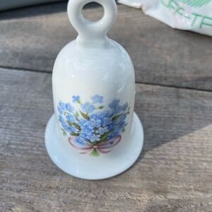 Hand painted  Glass Art Bell with Blue and Pink Accents
